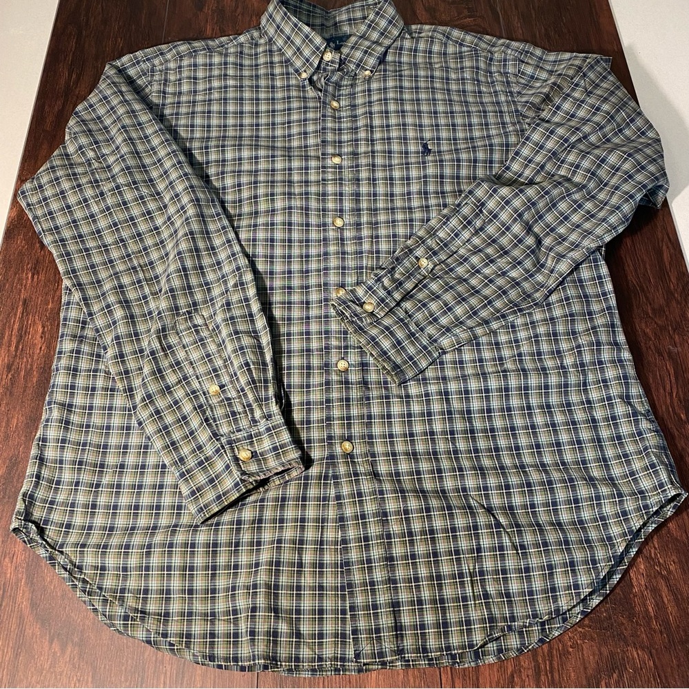 Ralph Lauren Flannel Button Down Shirt Mens L Classic Fit Plaid Long Sleeve